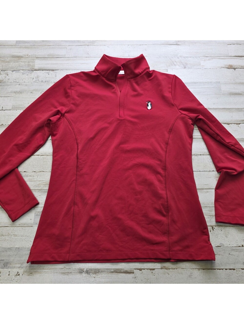 Peter Millar 1/4 Zip Pullover Jacket Womens LG Performance Red Penguin Logo